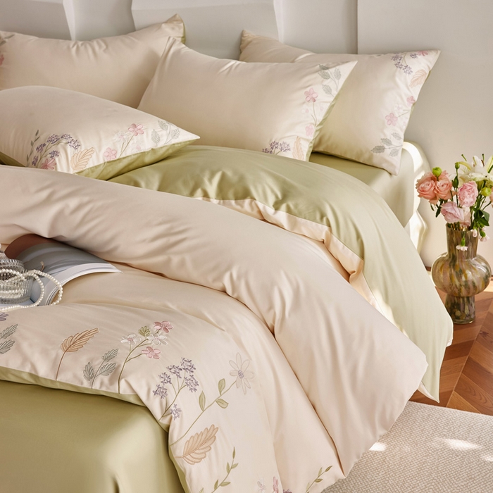 91家纺网 家纺一手货源 找家纺 （总）咏绒家纺工厂店 2025新款100支长绒棉纯棉四件套-花草自春风系列