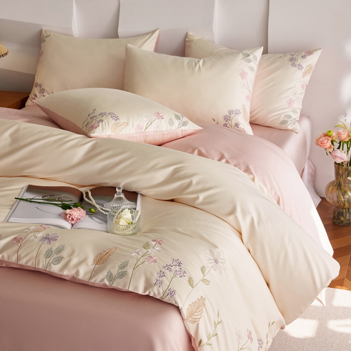 91家纺网 家纺一手货源 找家纺 （总）咏绒家纺工厂店 2025新款100支长绒棉纯棉四件套-花草自春风系列