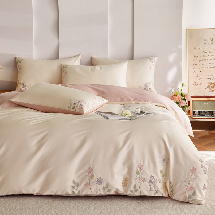 91家纺网 家纺一手货源 找家纺 咏绒家纺工厂店 2025新款100支长绒棉纯棉四件套-花草自春风系列 云朵吐司