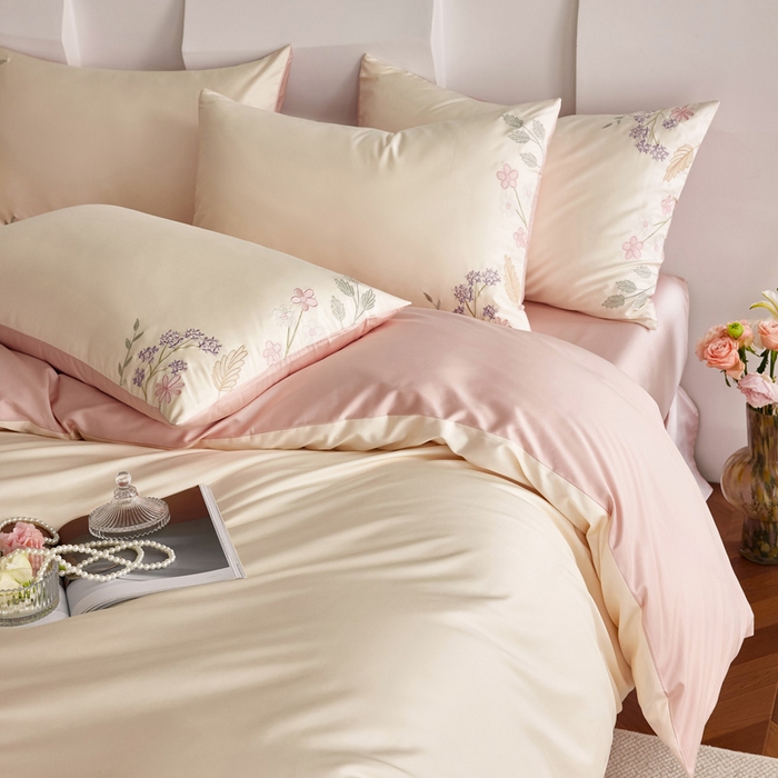 91家纺网 家纺一手货源 找家纺 咏绒家纺工厂店 2025新款100支长绒棉纯棉四件套-花草自春风系列 云朵吐司