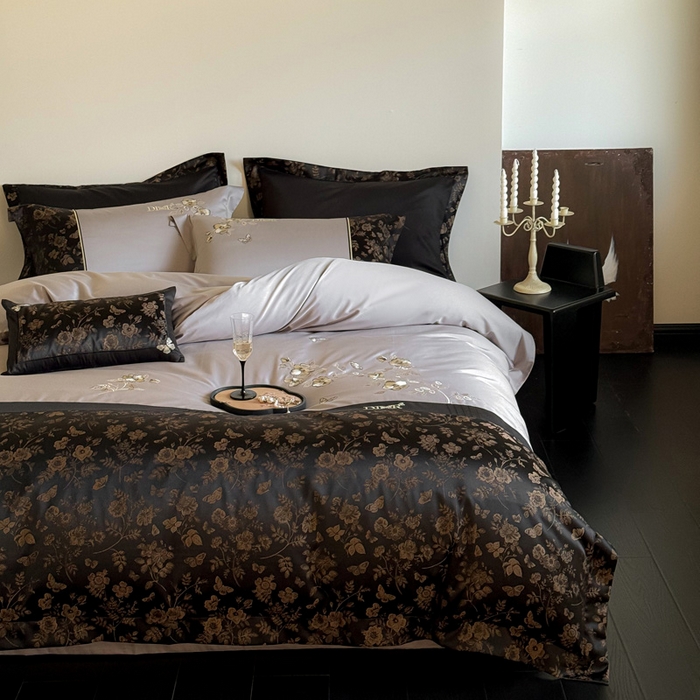 咏绒家纺工厂店 2025新款高精密提花100支PRO长绒棉纯棉四件套-伊莎贝尔系列 伊莎贝尔-气质灰