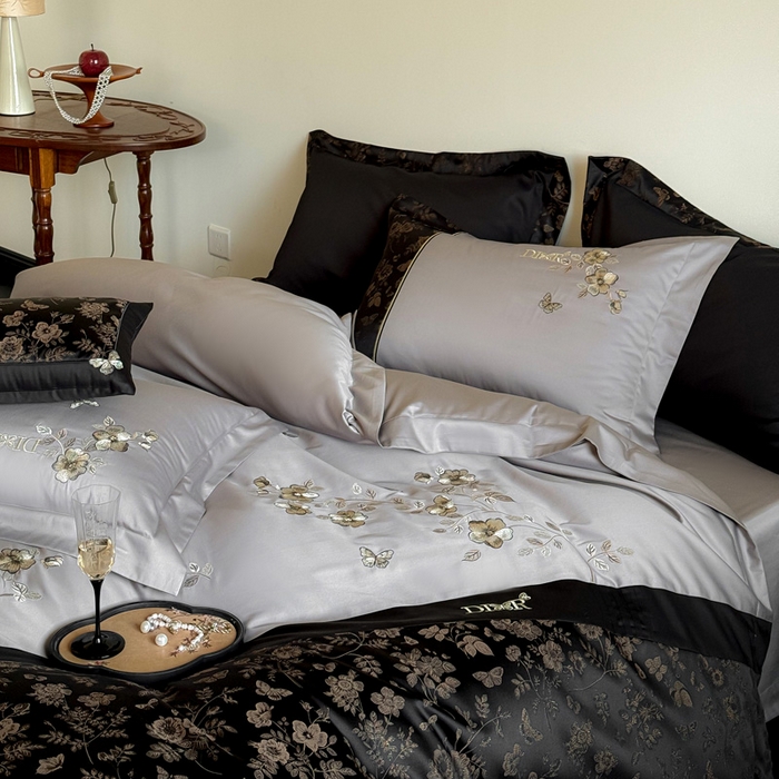 91家纺网 家纺一手货源 找家纺 咏绒家纺工厂店 2025新款高精密提花100支PRO长绒棉纯棉四件套-伊莎贝尔系列 伊莎贝尔-气质灰