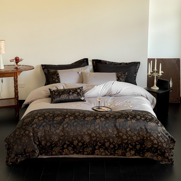 91家纺网 家纺一手货源 找家纺 咏绒家纺工厂店 2025新款高精密提花100支PRO长绒棉纯棉四件套-伊莎贝尔系列 伊莎贝尔-气质灰