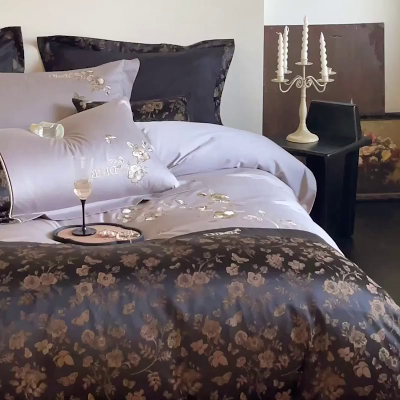 91家纺网 家纺一手货源 找家纺 咏绒家纺工厂店 2025新款高精密提花100支PRO长绒棉纯棉四件套-伊莎贝尔系列 伊莎贝尔-气质灰