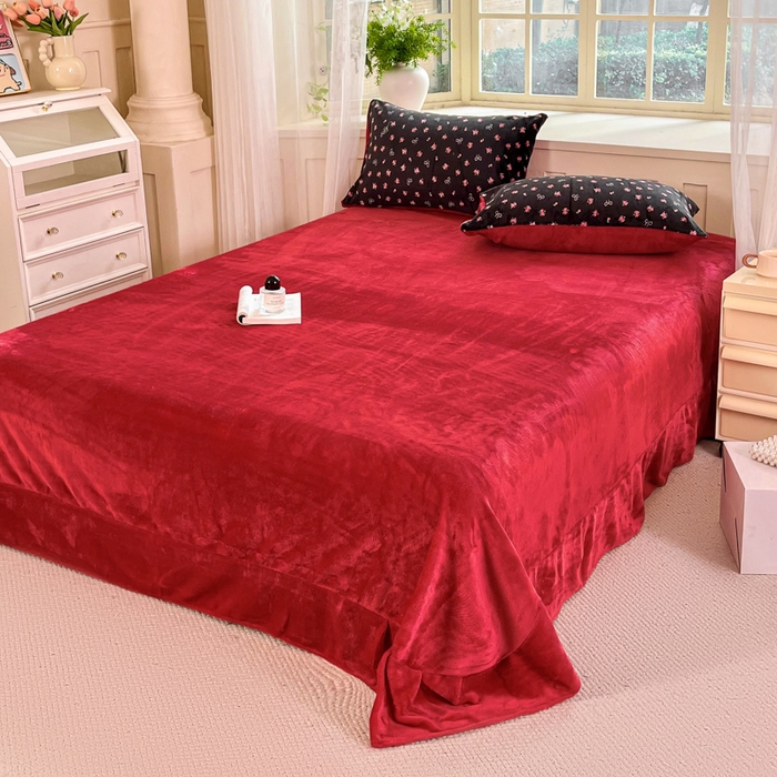 91家纺网 家纺一手货源 找家纺 斯卡诺家纺 2026新款小清新牛奶绒床盖四件套冬季加厚床盖四件套 粉玫瑰