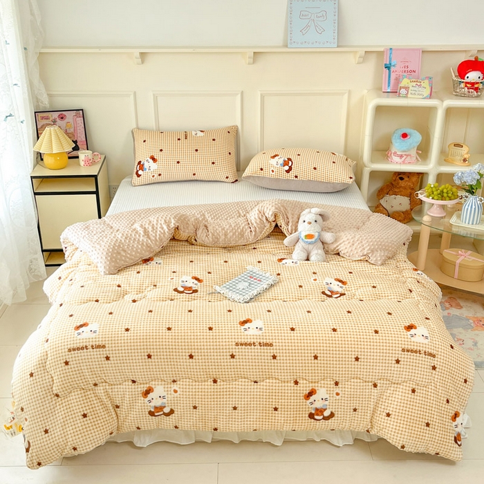 91家纺网 家纺一手货源 找家纺 贝扬思家纺 2025新款卡通牛奶绒豆豆绒抗菌被冬被被子被芯-奶豆 奶豆-可可猫星