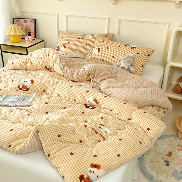 91家纺网 家纺一手货源 找家纺 贝扬思家纺 2025新款卡通牛奶绒豆豆绒抗菌被冬被被子被芯-奶豆 奶豆-可可猫星