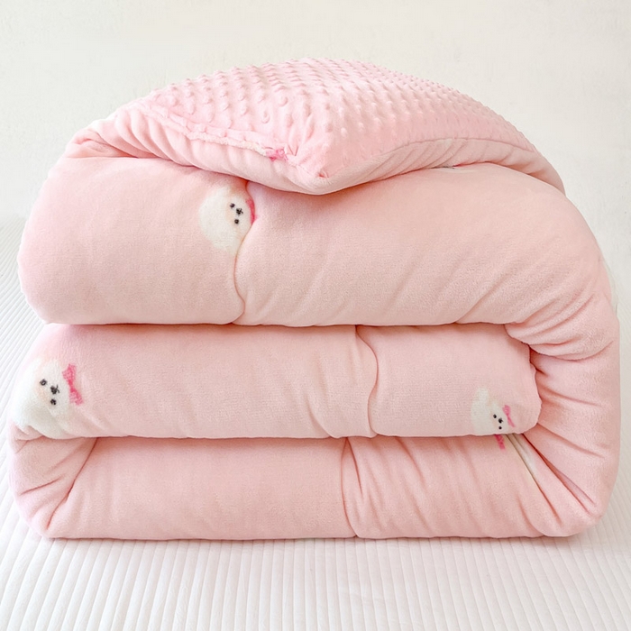 贝扬思家纺 2025新款卡通牛奶绒豆豆绒抗菌被冬被被子被芯-奶豆 奶豆-绒绒小狗粉