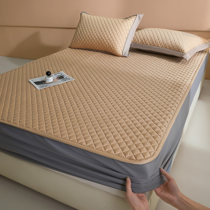 91家纺网 家纺一手货源 找家纺 （总）咏绒家纺工厂店 2025新品60S全棉长绒棉绗缝夹棉大豆纤维床垫床褥平铺款床笠款三件套