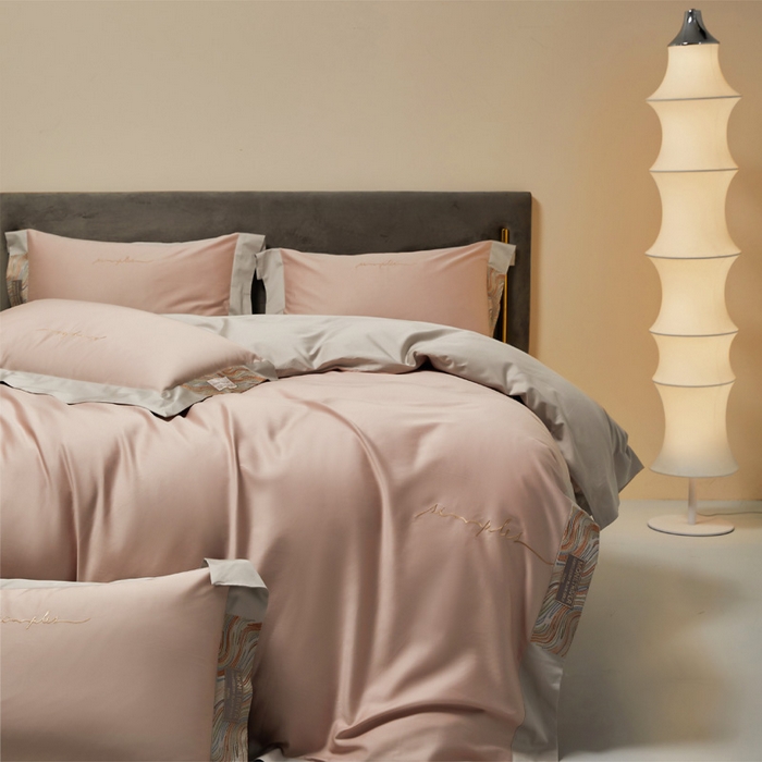 91家纺网 家纺一手货源 找家纺 （总）咏绒家纺工厂店 2025新款100支澳棉纯棉CR工艺极简轻奢刺绣四件套-极光系列