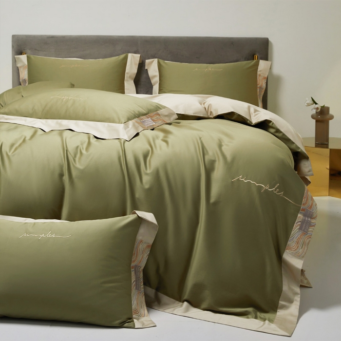 91家纺网 家纺一手货源 找家纺 （总）咏绒家纺工厂店 2025新款100支澳棉纯棉CR工艺极简轻奢刺绣四件套-极光系列