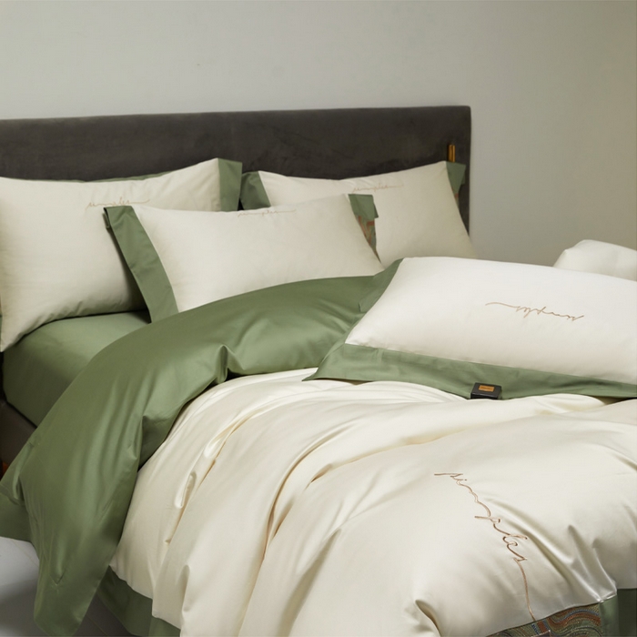 91家纺网 家纺一手货源 找家纺 咏绒家纺工厂店 2025新款100支澳棉纯棉CR工艺极简轻奢刺绣四件套-极光系列 极光-茶香绿