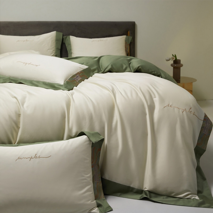 91家纺网 家纺一手货源 找家纺 咏绒家纺工厂店 2025新款100支澳棉纯棉CR工艺极简轻奢刺绣四件套-极光系列 极光-茶香绿