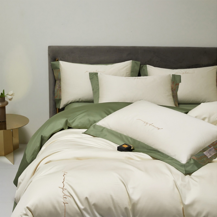 91家纺网 家纺一手货源 找家纺 咏绒家纺工厂店 2025新款100支澳棉纯棉CR工艺极简轻奢刺绣四件套-极光系列 极光-茶香绿