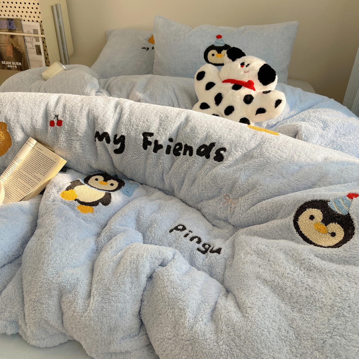 91家纺网 家纺一手货源 找家纺 （总）觅糖家纺 2025新款双面泰迪绒卡通毛巾绣系列四件套