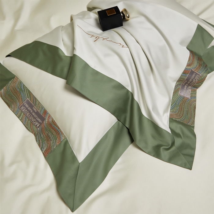 91家纺网 家纺一手货源 找家纺 咏绒家纺工厂店 2025新款100支澳棉纯棉CR工艺极简轻奢刺绣四件套-极光系列 极光-茶香绿