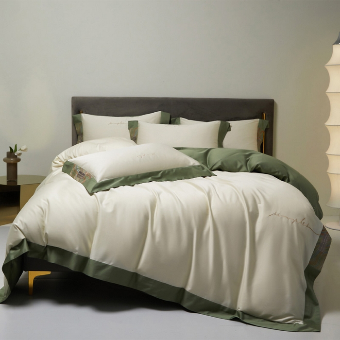 91家纺网 家纺一手货源 找家纺 咏绒家纺工厂店 2025新款100支澳棉纯棉CR工艺极简轻奢刺绣四件套-极光系列 极光-茶香绿