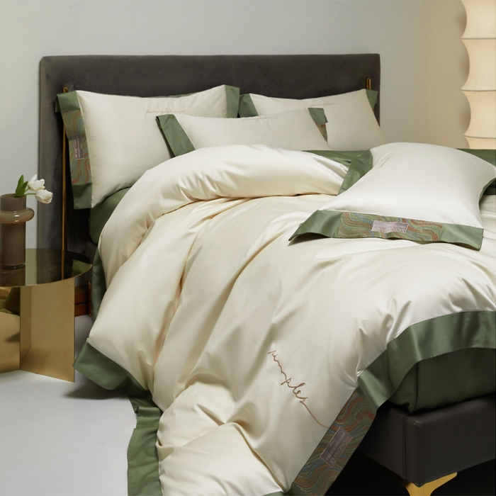 91家纺网 家纺一手货源 找家纺 咏绒家纺工厂店 2025新款100支澳棉纯棉CR工艺极简轻奢刺绣四件套-极光系列 极光-茶香绿