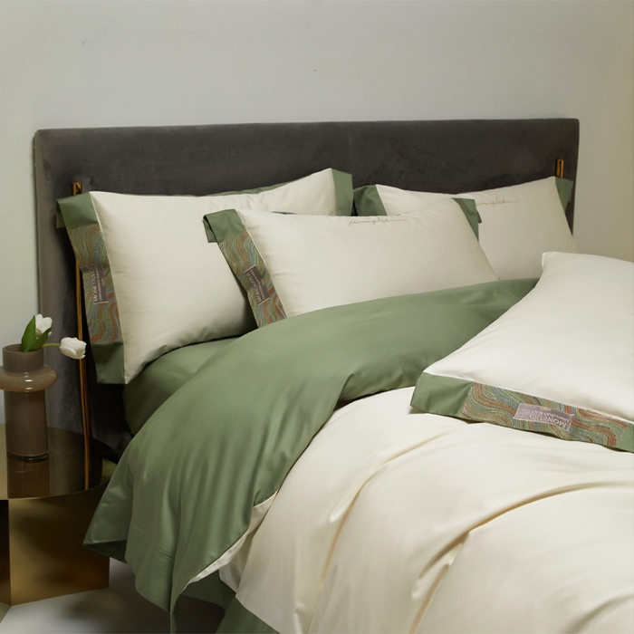 91家纺网 家纺一手货源 找家纺 咏绒家纺工厂店 2025新款100支澳棉纯棉CR工艺极简轻奢刺绣四件套-极光系列 极光-茶香绿