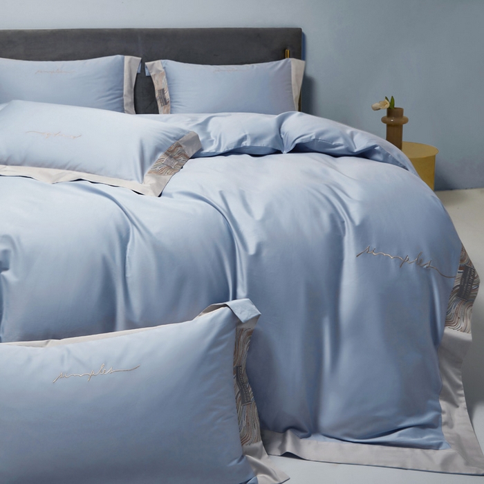 91家纺网 家纺一手货源 找家纺 咏绒家纺工厂店 2025新款100支澳棉纯棉CR工艺极简轻奢刺绣四件套-极光系列 极光-迷雾蓝