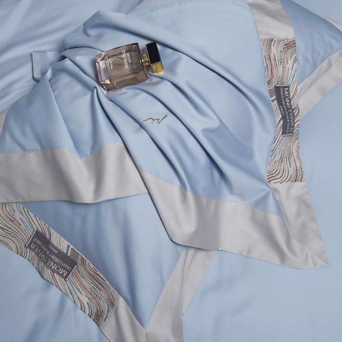 91家纺网 家纺一手货源 找家纺 咏绒家纺工厂店 2025新款100支澳棉纯棉CR工艺极简轻奢刺绣四件套-极光系列 极光-迷雾蓝