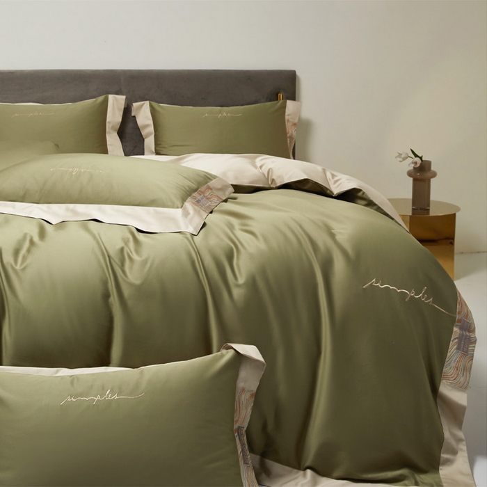 91家纺网 家纺一手货源 找家纺 咏绒家纺工厂店 2025新款100支澳棉纯棉CR工艺极简轻奢刺绣四件套-极光系列 极光-莫兰绿