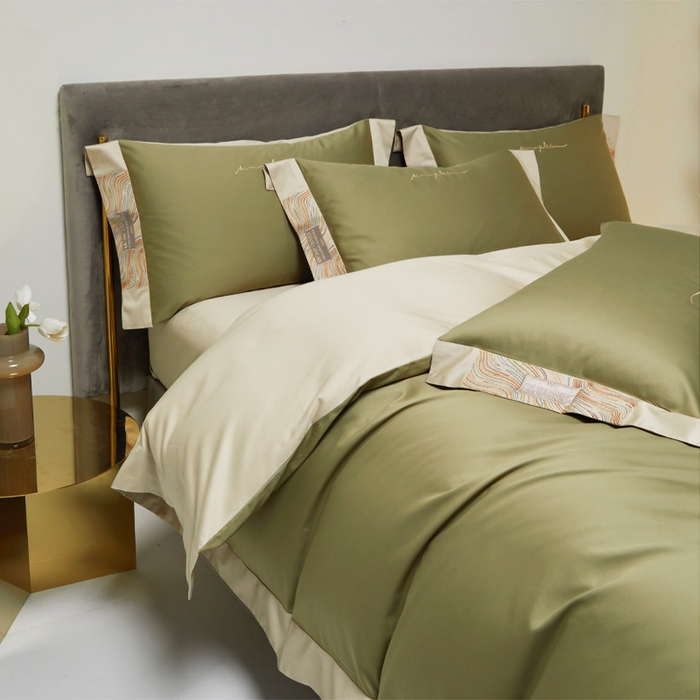 91家纺网 家纺一手货源 找家纺 咏绒家纺工厂店 2025新款100支澳棉纯棉CR工艺极简轻奢刺绣四件套-极光系列 极光-莫兰绿