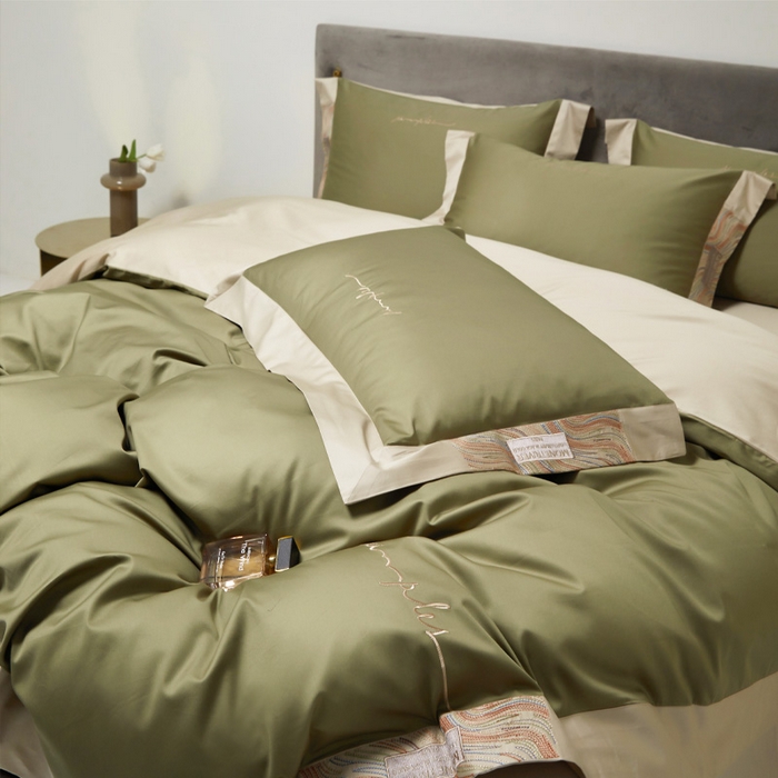 91家纺网 家纺一手货源 找家纺 咏绒家纺工厂店 2025新款100支澳棉纯棉CR工艺极简轻奢刺绣四件套-极光系列 极光-莫兰绿