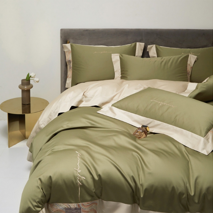 91家纺网 家纺一手货源 找家纺 咏绒家纺工厂店 2025新款100支澳棉纯棉CR工艺极简轻奢刺绣四件套-极光系列 极光-莫兰绿