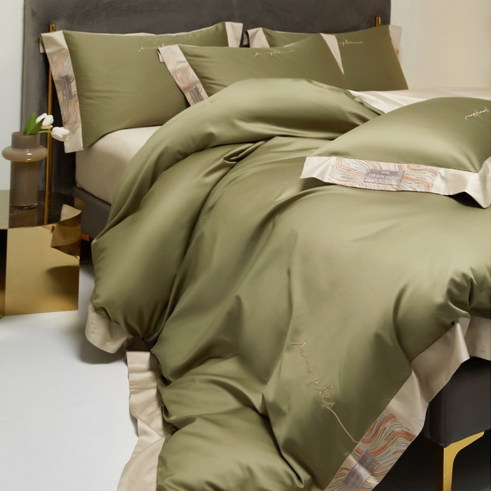 91家纺网 家纺一手货源 找家纺 咏绒家纺工厂店 2025新款100支澳棉纯棉CR工艺极简轻奢刺绣四件套-极光系列 极光-莫兰绿