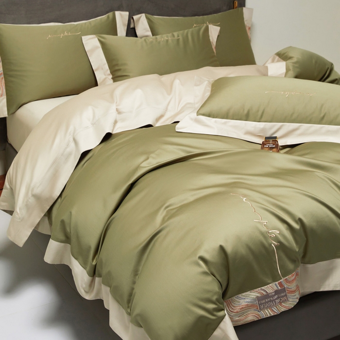 91家纺网 家纺一手货源 找家纺 咏绒家纺工厂店 2025新款100支澳棉纯棉CR工艺极简轻奢刺绣四件套-极光系列 极光-莫兰绿
