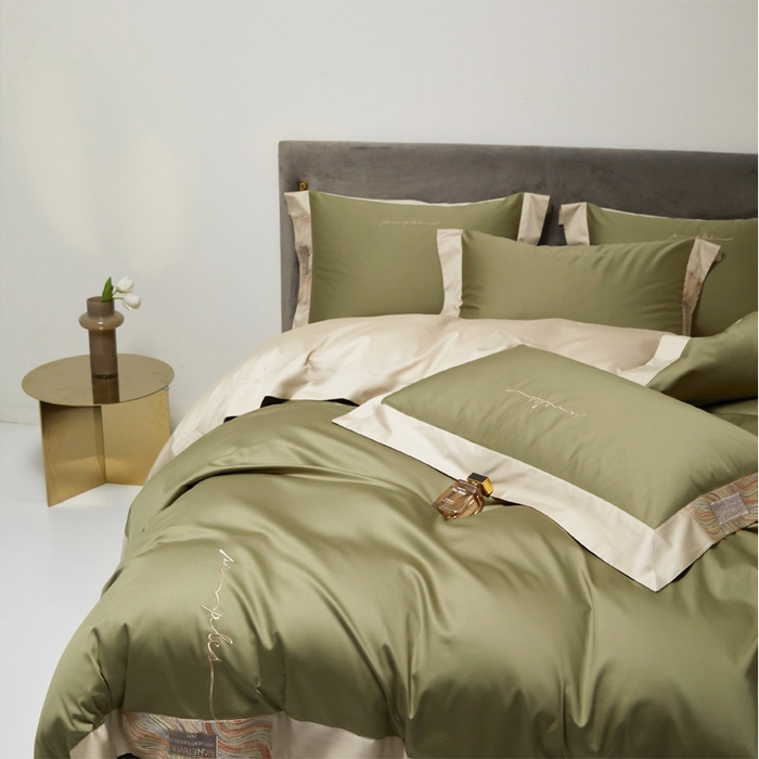 91家纺网 家纺一手货源 找家纺 咏绒家纺工厂店 2025新款100支澳棉纯棉CR工艺极简轻奢刺绣四件套-极光系列 极光-莫兰绿