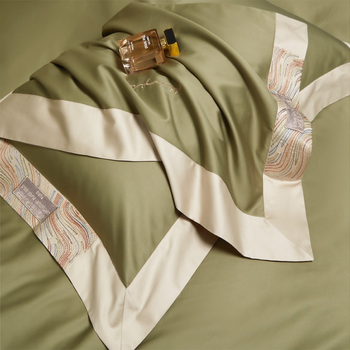 91家纺网 家纺一手货源 找家纺 咏绒家纺工厂店 2025新款100支澳棉纯棉CR工艺极简轻奢刺绣四件套-极光系列 极光-莫兰绿