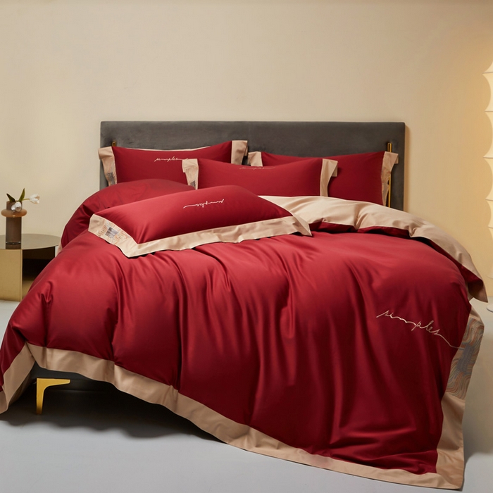 91家纺网 家纺一手货源 找家纺 咏绒家纺工厂店 2025新款100支澳棉纯棉CR工艺极简轻奢刺绣四件套-极光系列 极光-胭脂红