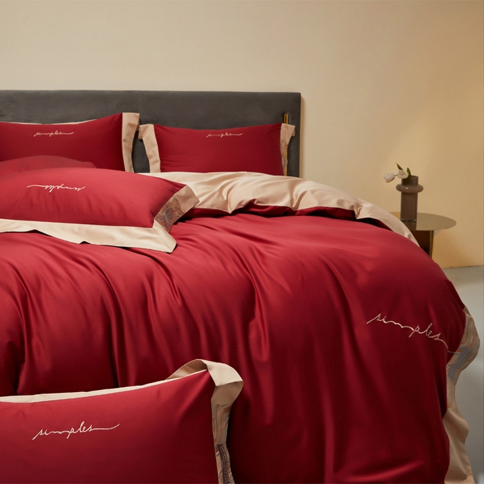 91家纺网 家纺一手货源 找家纺 咏绒家纺工厂店 2025新款100支澳棉纯棉CR工艺极简轻奢刺绣四件套-极光系列 极光-胭脂红