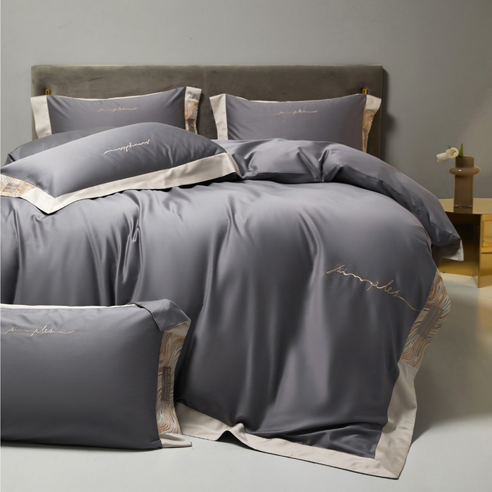 咏绒家纺工厂店 2025新款100支澳棉纯棉CR工艺极简轻奢刺绣四件套-极光系列 极光-烟草灰