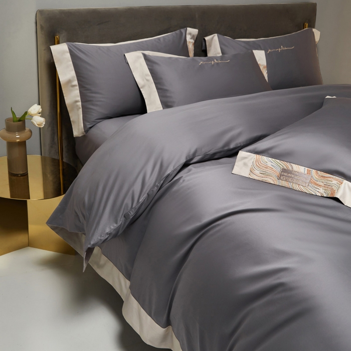 91家纺网 家纺一手货源 找家纺 咏绒家纺工厂店 2025新款100支澳棉纯棉CR工艺极简轻奢刺绣四件套-极光系列 极光-烟草灰