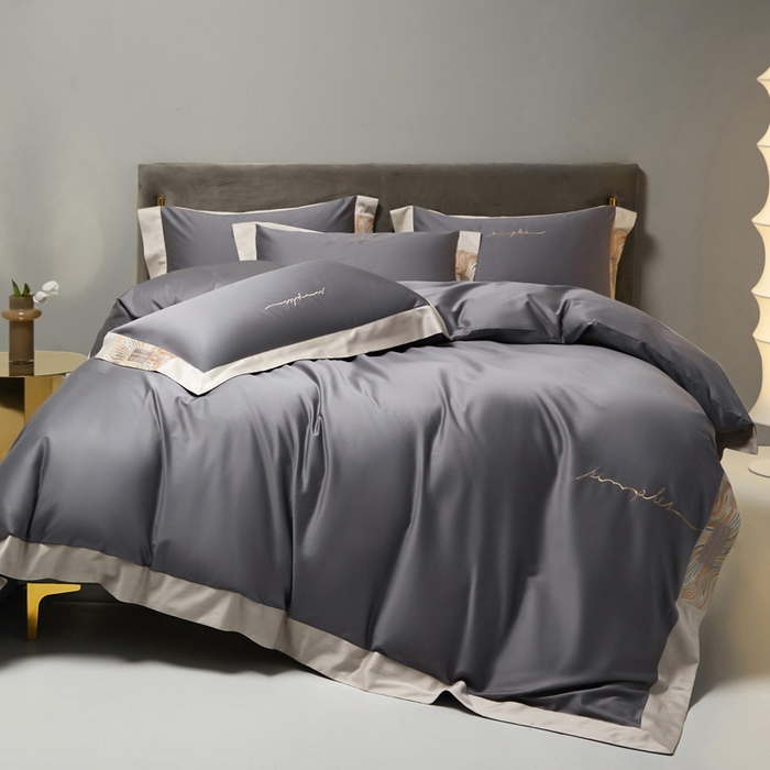 91家纺网 家纺一手货源 找家纺 咏绒家纺工厂店 2025新款100支澳棉纯棉CR工艺极简轻奢刺绣四件套-极光系列 极光-烟草灰