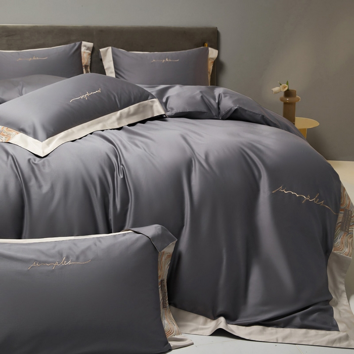 91家纺网 家纺一手货源 找家纺 咏绒家纺工厂店 2025新款100支澳棉纯棉CR工艺极简轻奢刺绣四件套-极光系列 极光-烟草灰