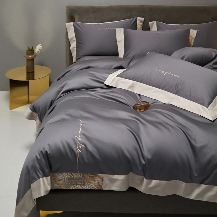 91家纺网 家纺一手货源 找家纺 咏绒家纺工厂店 2025新款100支澳棉纯棉CR工艺极简轻奢刺绣四件套-极光系列 极光-烟草灰