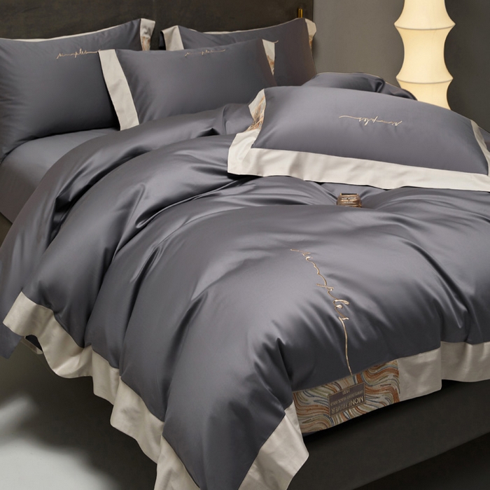 91家纺网 家纺一手货源 找家纺 咏绒家纺工厂店 2025新款100支澳棉纯棉CR工艺极简轻奢刺绣四件套-极光系列 极光-烟草灰