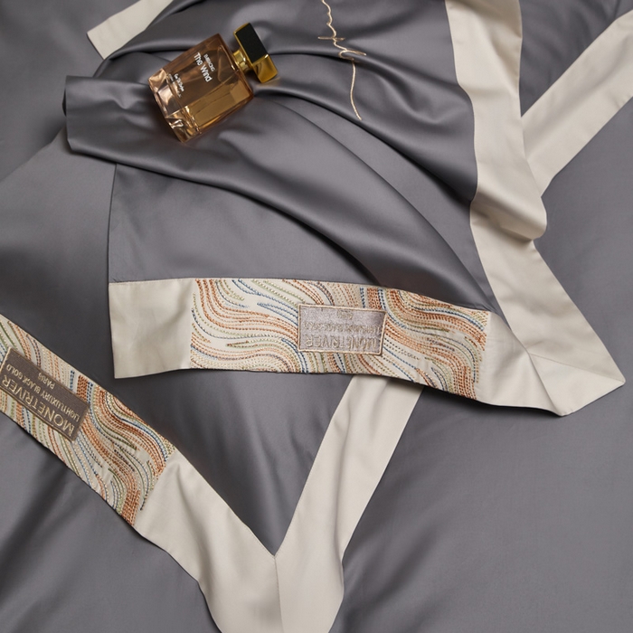 91家纺网 家纺一手货源 找家纺 咏绒家纺工厂店 2025新款100支澳棉纯棉CR工艺极简轻奢刺绣四件套-极光系列 极光-烟草灰