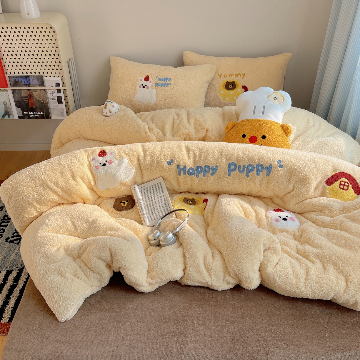 91家纺网 家纺一手货源 找家纺 觅糖家纺 2025新款双面泰迪绒卡通毛巾绣系列四件套 奶呼西高地