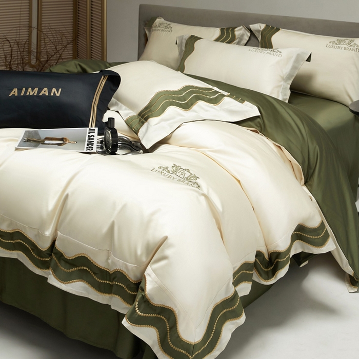 91家纺网 家纺一手货源 找家纺 （总）咏绒家纺工厂店 2025新款100支澳棉纯棉CR工艺极简轻奢刺绣四件套-卡佩拉系列