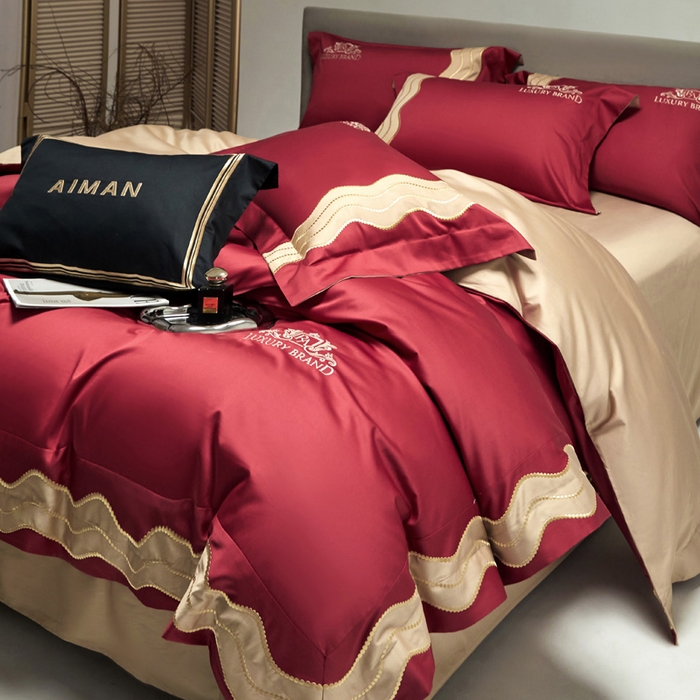 咏绒家纺工厂店 2025新款100支澳棉纯棉CR工艺极简轻奢刺绣四件套-卡佩拉系列 卡佩拉-千禧红