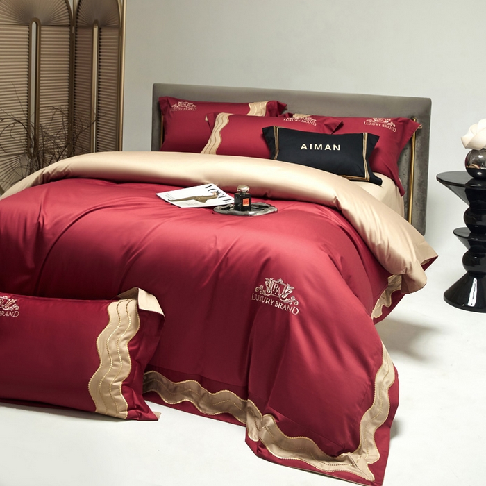 91家纺网 家纺一手货源 找家纺 咏绒家纺工厂店 2025新款100支澳棉纯棉CR工艺极简轻奢刺绣四件套-卡佩拉系列 卡佩拉-千禧红