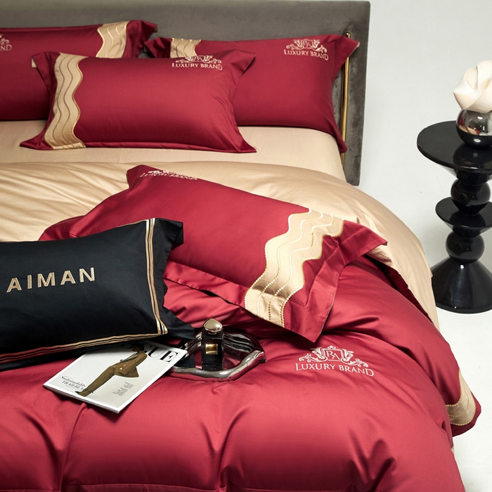 91家纺网 家纺一手货源 找家纺 咏绒家纺工厂店 2025新款100支澳棉纯棉CR工艺极简轻奢刺绣四件套-卡佩拉系列 卡佩拉-千禧红