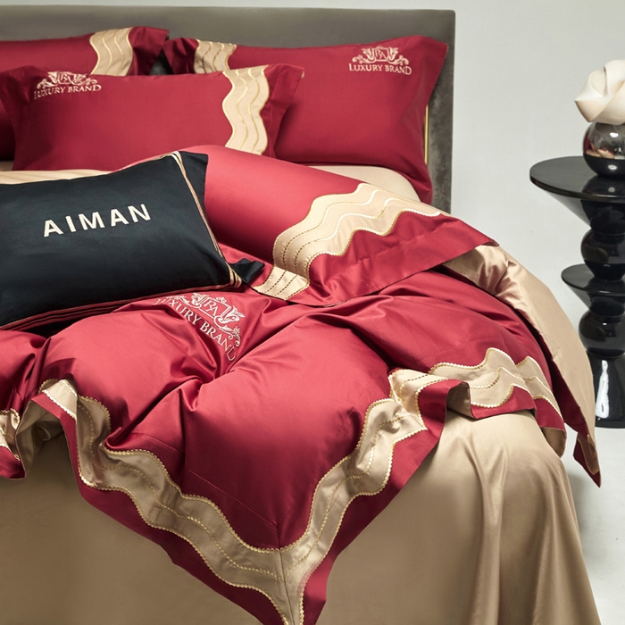 91家纺网 家纺一手货源 找家纺 咏绒家纺工厂店 2025新款100支澳棉纯棉CR工艺极简轻奢刺绣四件套-卡佩拉系列 卡佩拉-千禧红