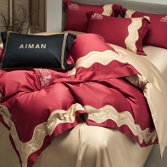 91家纺网 家纺一手货源 找家纺 咏绒家纺工厂店 2025新款100支澳棉纯棉CR工艺极简轻奢刺绣四件套-卡佩拉系列 卡佩拉-千禧红