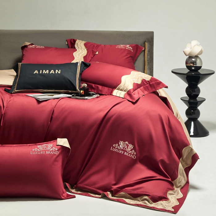 91家纺网 家纺一手货源 找家纺 咏绒家纺工厂店 2025新款100支澳棉纯棉CR工艺极简轻奢刺绣四件套-卡佩拉系列 卡佩拉-千禧红